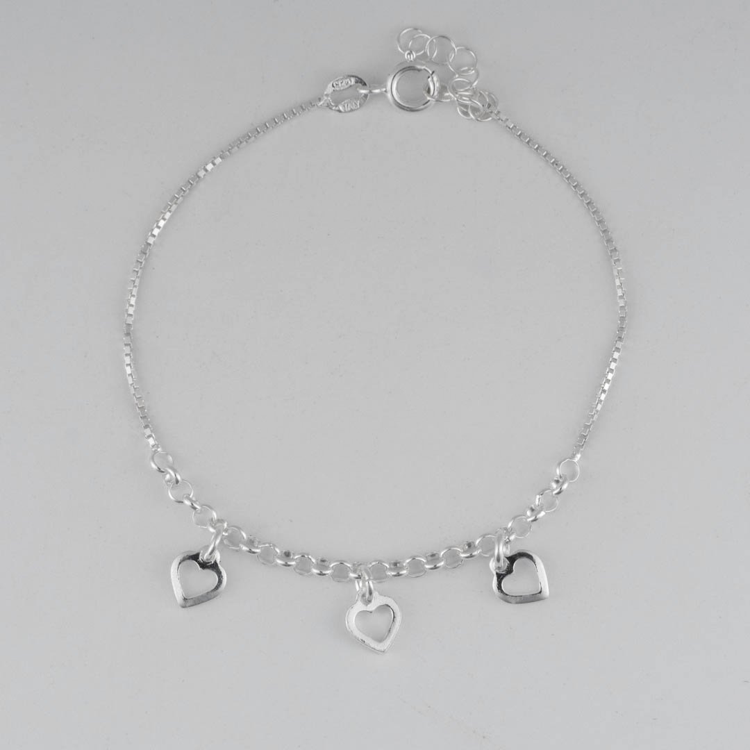 PULSERA VENECIANA CON AROS CORAZONES COLGANTES 3MM
